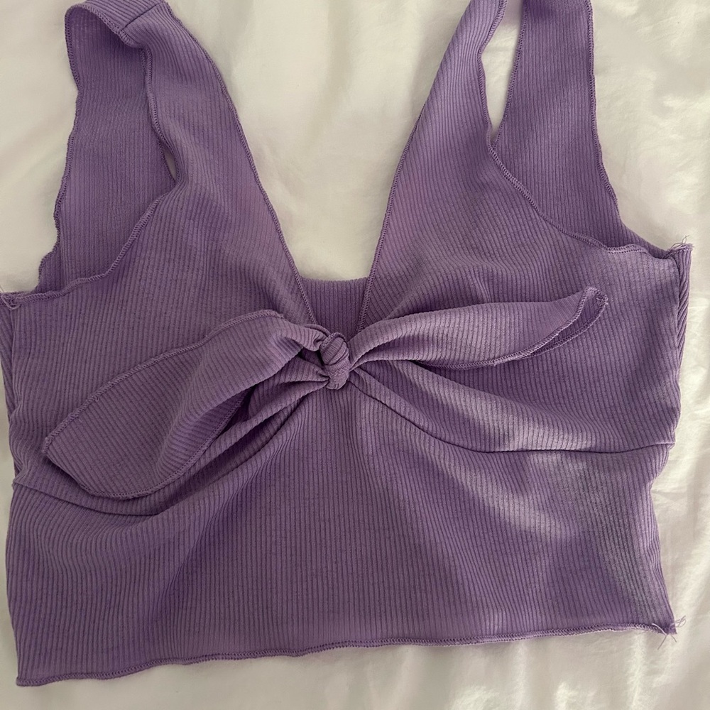 SHEIN Purple Crop Tie Front Tank Top